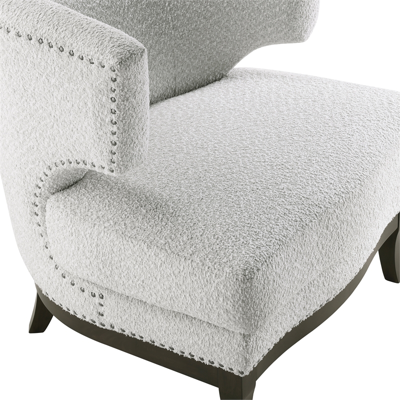 Pemberly Row Boucle Barrel Back Accent Chair with Nailhead Trim in Gray