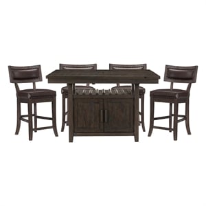 Pemberly Row 5-Pc Counter Height Dining Set with Wine Rack in Distressed Cherry