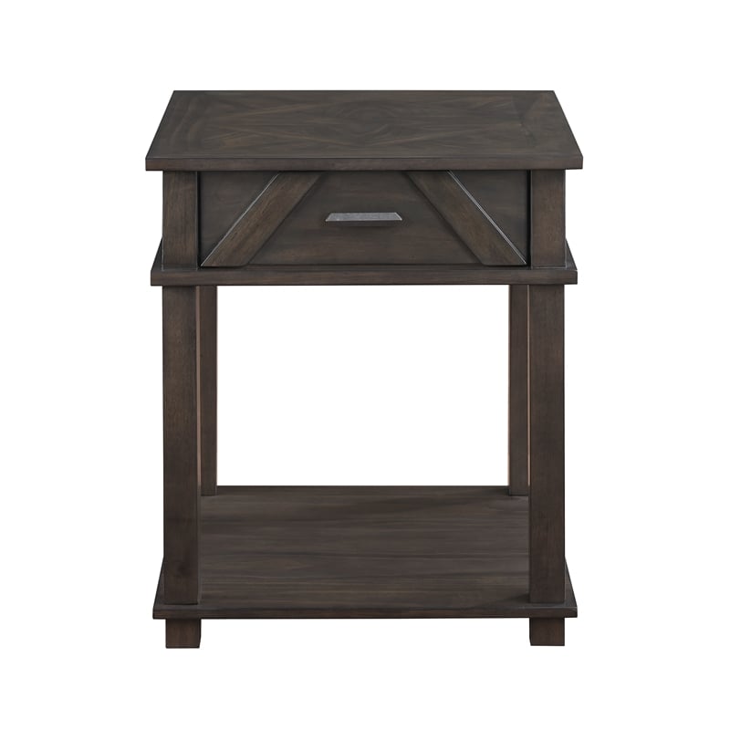 Pemberly Row Farmhouse 1-Drawer End Table with Open Shelf in Brown