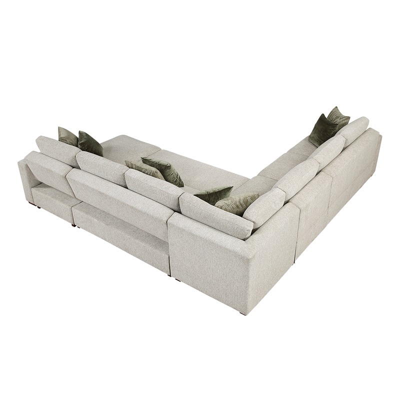 Pemberly Row Microfiber 5-Pc Sectional with Pull-Out Bed & Storage in Sage Sand