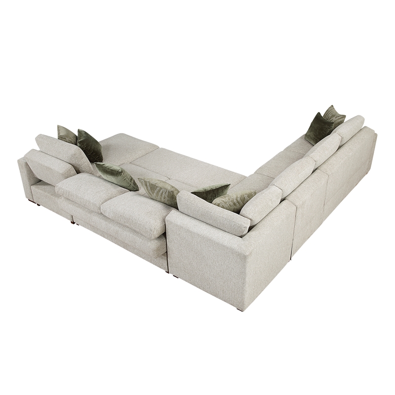 Pemberly Row Microfiber 5-Pc Sectional with Pull-Out Bed & Storage in Sage Sand