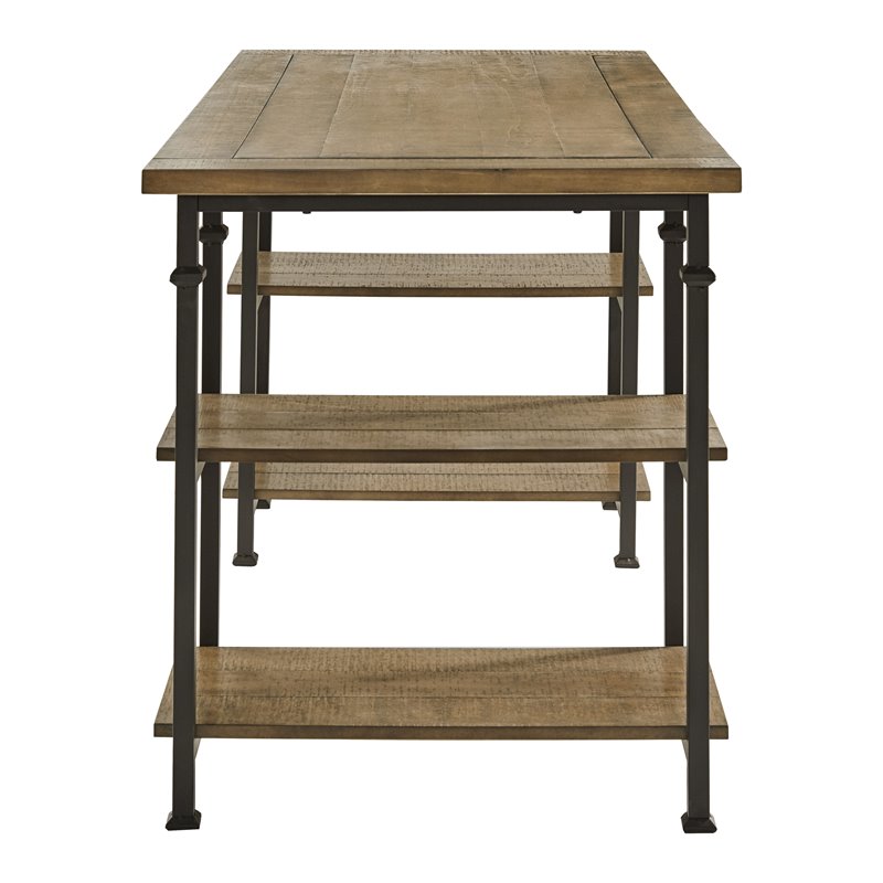 Pemberly Row Industrial Wood and Metal Writing Desk with Shelves in Brown/Black