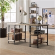 Pemberly Row Industrial Wood and Metal Writing Desk with Shelves in Brown/Black