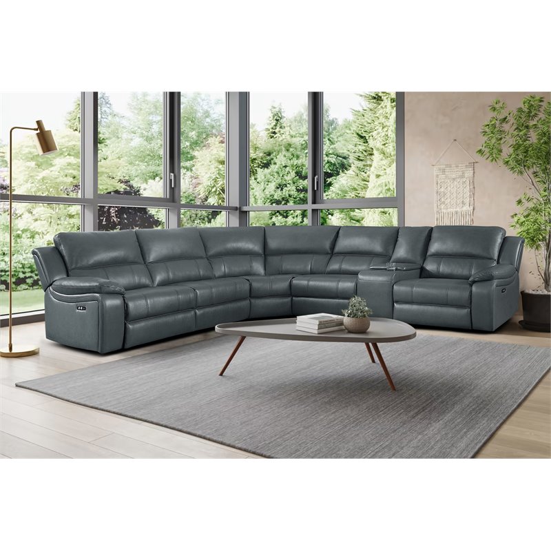 Pemberly Row 6-Piece Power Reclining Faux Leather Sectional Set in Gray