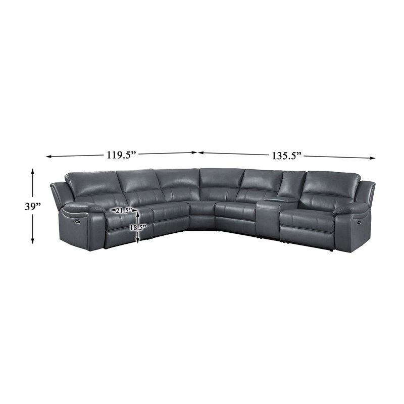 Pemberly Row 6-Piece Power Reclining Faux Leather Sectional Set in Gray