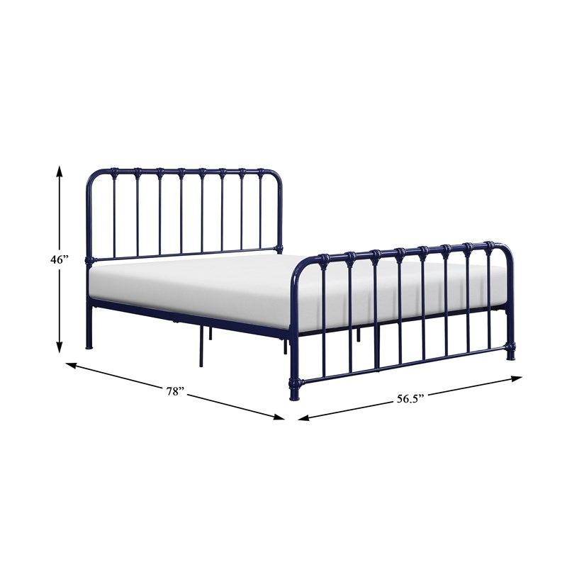 Pemberly Row Full Metal Platform Bed with Accent Joints in Navy Blue