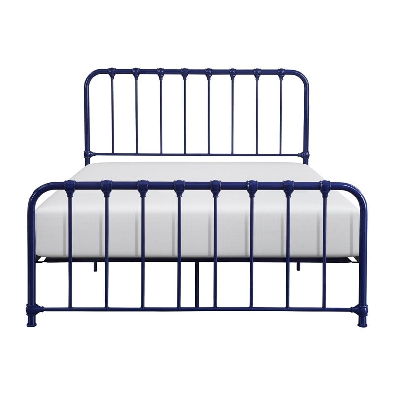 Pemberly Row Full Metal Platform Bed with Accent Joints in Navy Blue