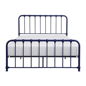 Pemberly Row Full Metal Platform Bed with Accent Joints in Navy Blue