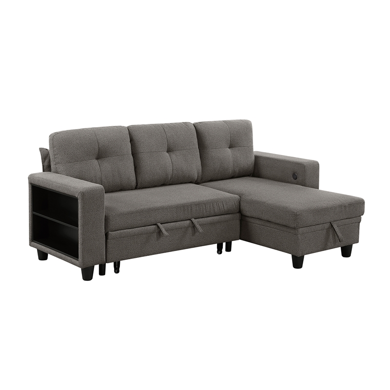 Pemberly Row Boucle Convertible Sectional with Reversible Chaise in Dark Brown