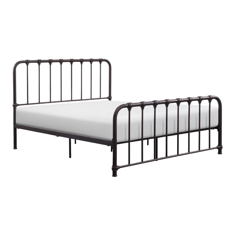 Pemberly Row Queen Metal Platform Bed with Accent Joints in Dark Bronze