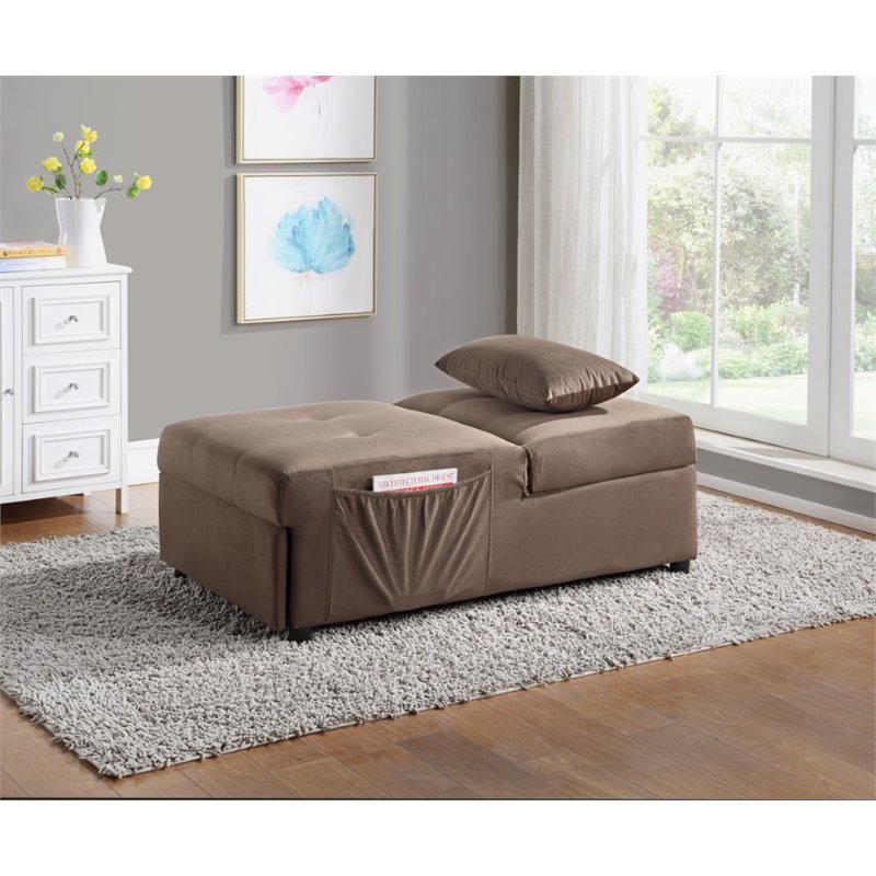 Pemberly Row Wood Storage Bench with Pull-Out Ottoman in Dark Brown Velvet