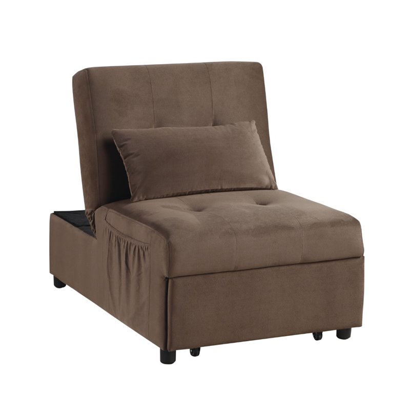Pemberly Row Wood Storage Bench with Pull-Out Ottoman in Dark Brown Velvet