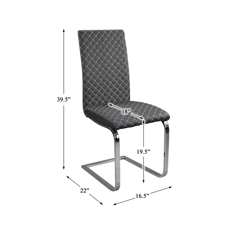 Pemberly Row Metal Dining Side Chair with Faux Leather Seat Set of 2 in Chrome