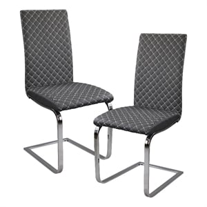 Pemberly Row Metal Dining Side Chair with Faux Leather Seat Set of 2 in Chrome