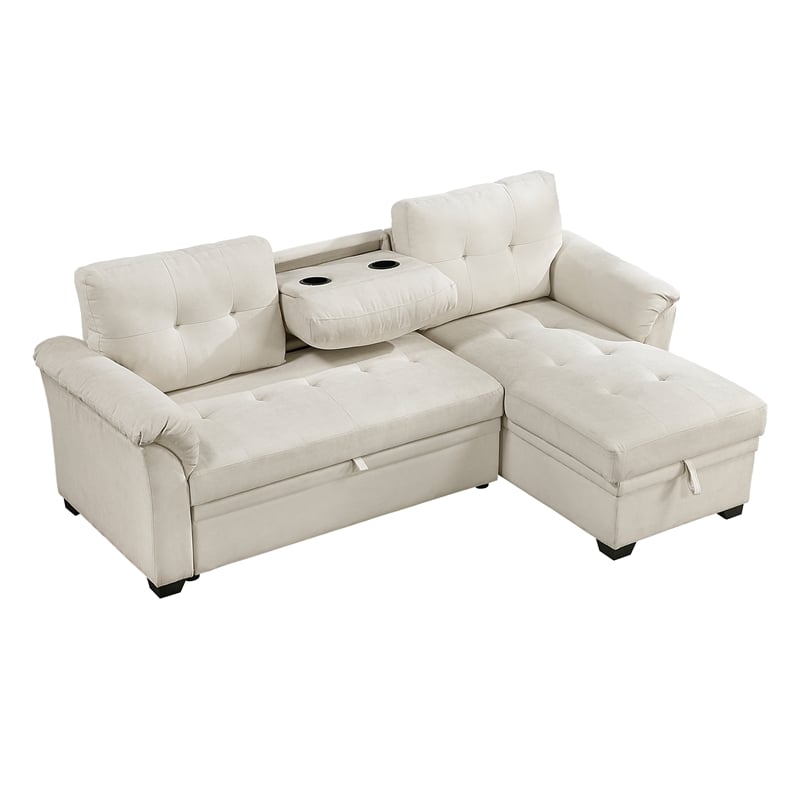 Pemberly Row Textured 2-Piece Reversible Sleeper Sectional in Beige