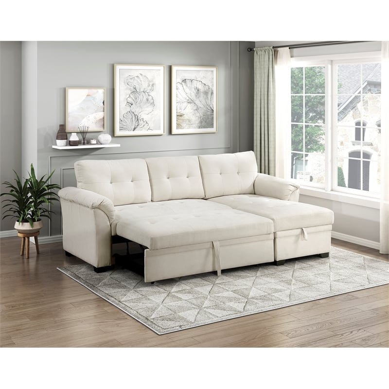 Pemberly Row Textured 2-Piece Reversible Sleeper Sectional in Beige