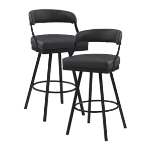 Pemberly Row Metal & Faux Leather 29&quot Swivel Bar Height Chair Set of 2 in Black