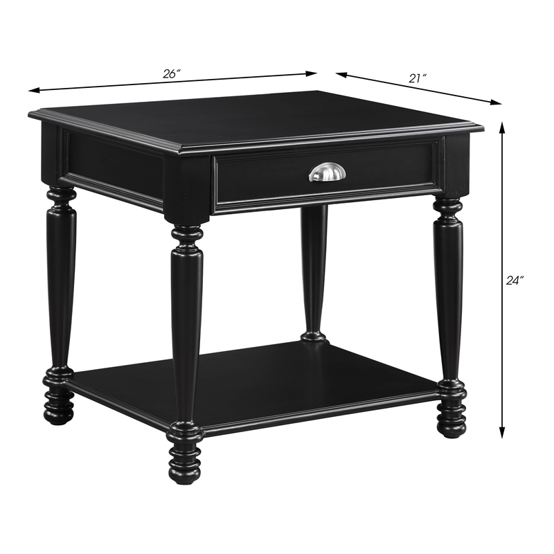 Pemberly Row Engineered Wood 1-Drawer End Table with Lower Shelf in Black