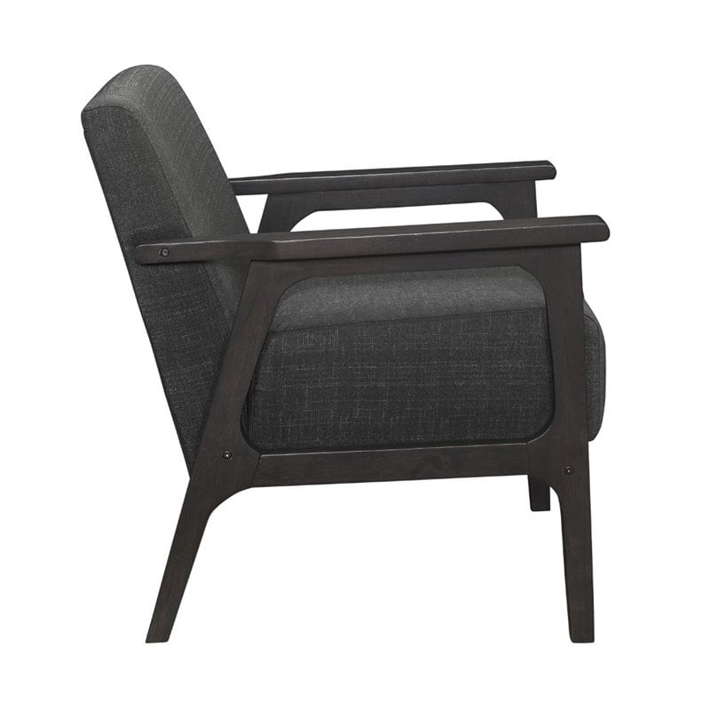 Pemberly Row Solid Wood and Fabric Upholstered Accent Chair in Dark Gray