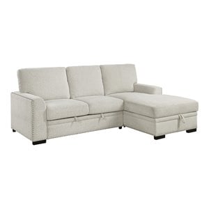 Pemberly Row 2-Piece Fabric Sectional with Pull-Out Bed and Chaise in Beige