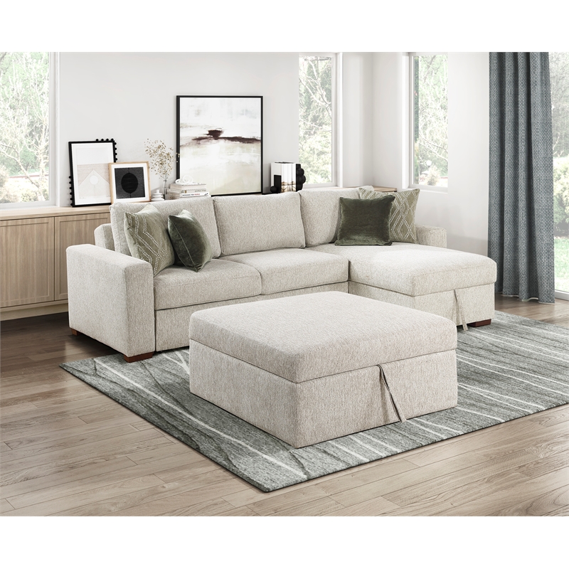 Pemberly Row Microfiber 3-Piece Sectional with Reversible Chaise in Sage Sand