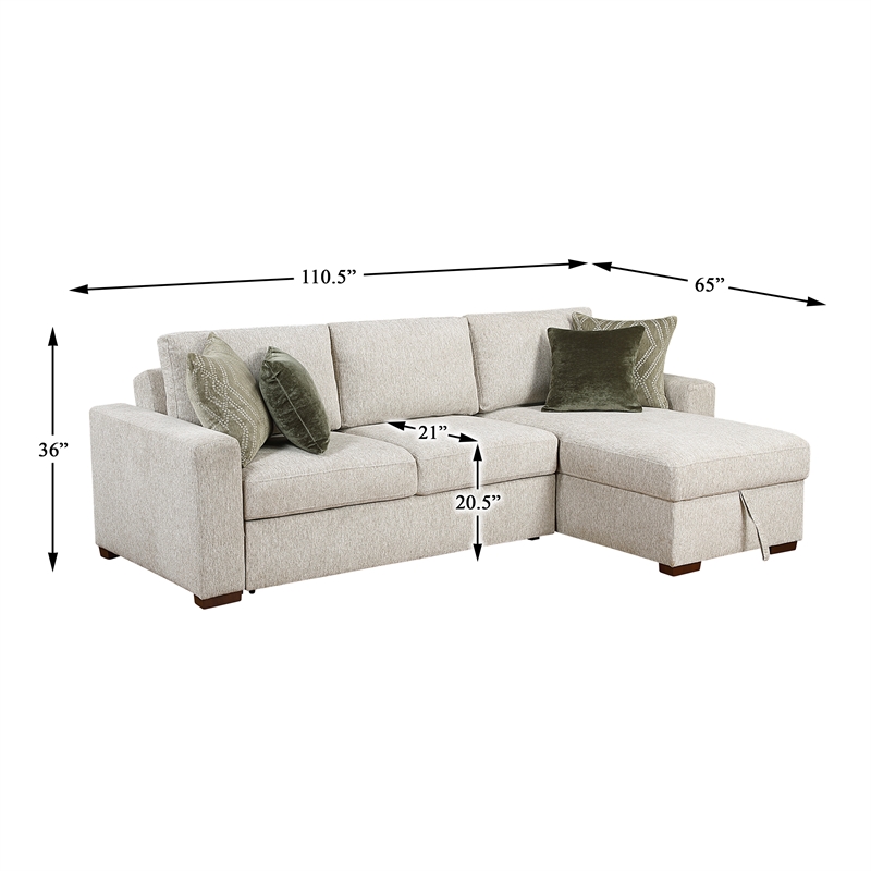 Pemberly Row Microfiber 3-Piece Sectional with Reversible Chaise in Sage Sand