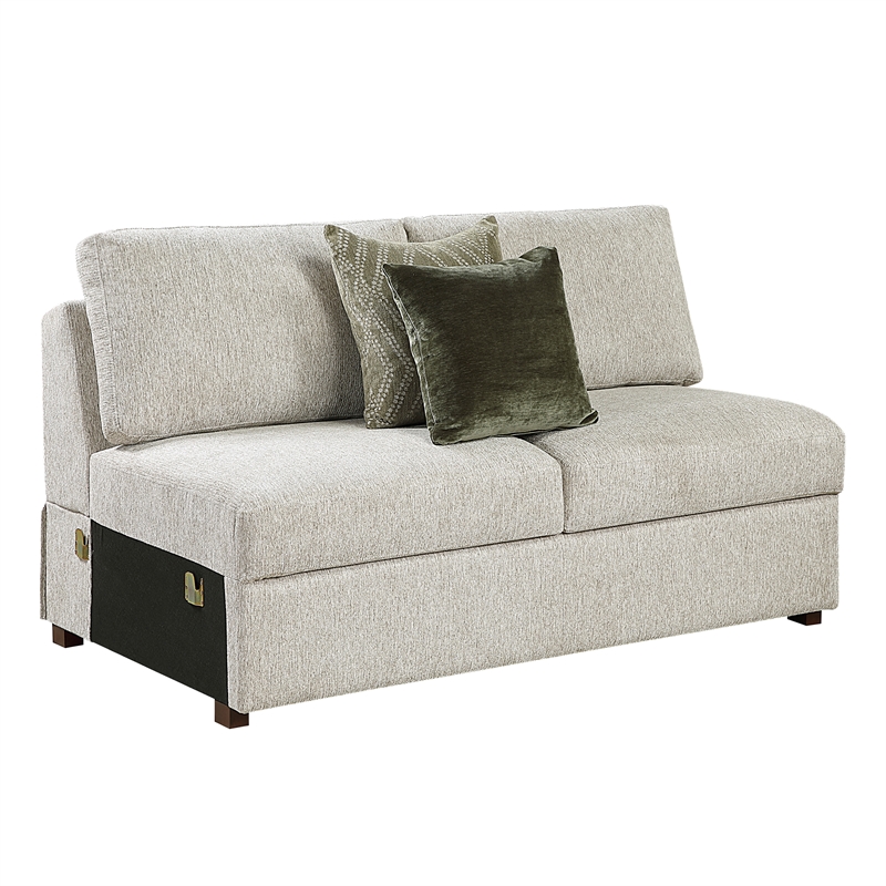 Pemberly Row Microfiber 3-Piece Sectional with Reversible Chaise in Sage Sand