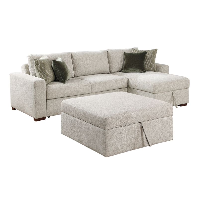 Pemberly Row Microfiber 3-Piece Sectional with Reversible Chaise in Sage Sand