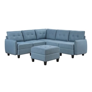 Pemberly Row Textured 6-Piece Sectional with Storage and Ottoman in Blue