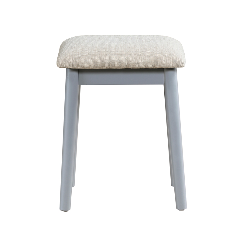 Pemberly Row Vanity Dresser Set with LED Mirror and Padded Stool in Gray