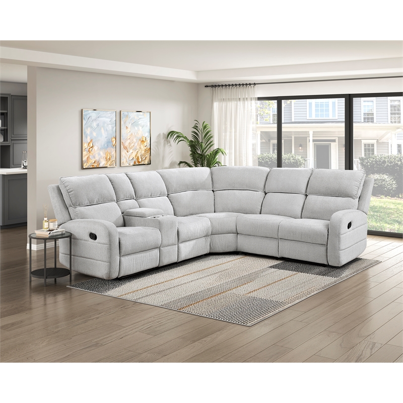 Pemberly Row Chenille 3-Piece Reclining Sectional with Console in Light Gray
