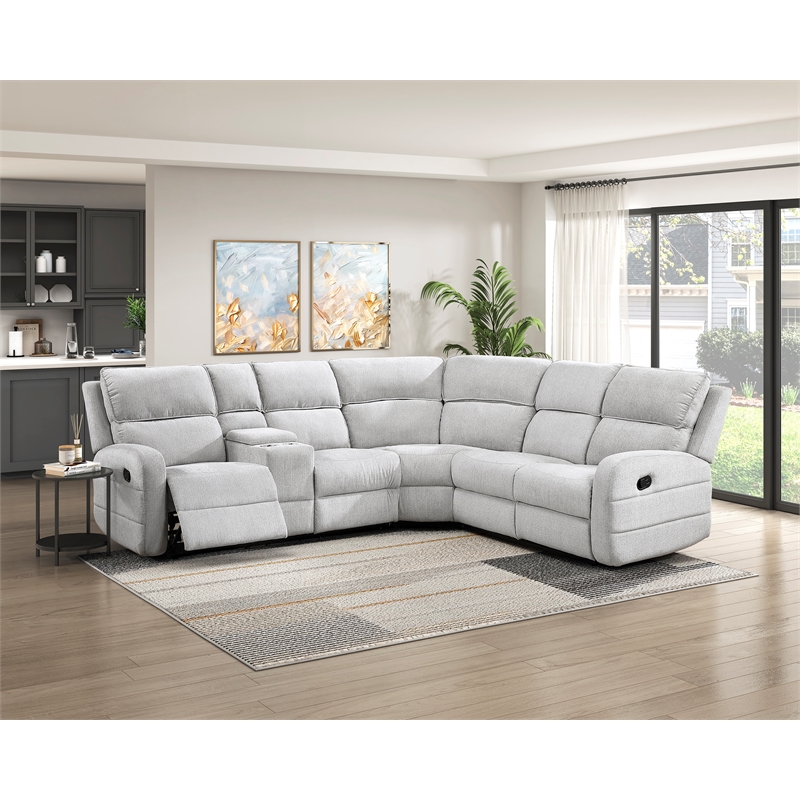 Pemberly Row Chenille 3-Piece Reclining Sectional with Console in Light Gray