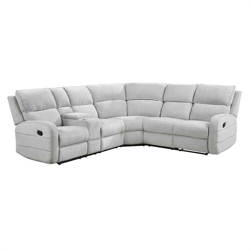 Pemberly Row Chenille 3-Piece Reclining Sectional with Console in Light Gray