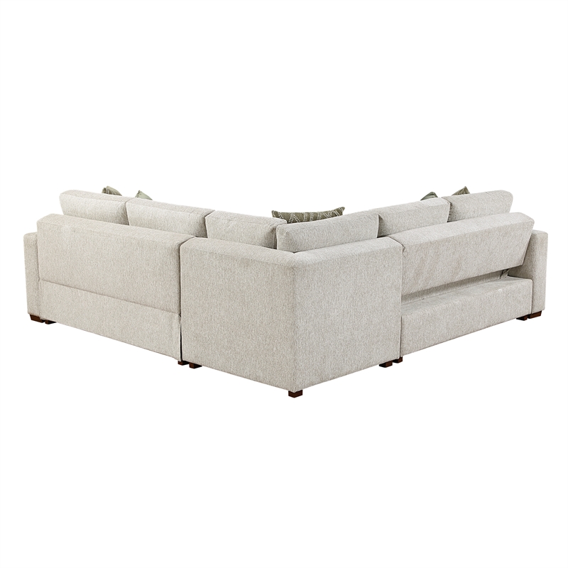 Pemberly Row Microfiber 4-Piece Sectional with Pull-out Bed in Sage Sand
