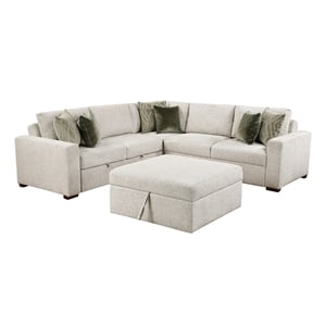 Pemberly Row Microfiber 4-Piece Sectional with Pull-out Bed in Sage Sand