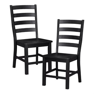 Pemberly Row Solid Wood Ladder Back Dining Side Chair Set of 2 in Black