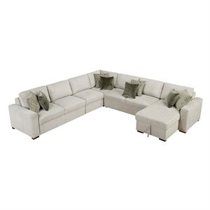 Pemberly Row Microfiber 5-Pc Sectional with Chaise & Hidden Storage in Sage Sand