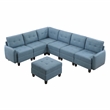 Pemberly Row Textured 7-Piece Modular Sectional with Storage and Ottoman in Blue