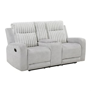 Pemberly Row Corduroy Double Reclining Loveseat with Center Console - Light Gray