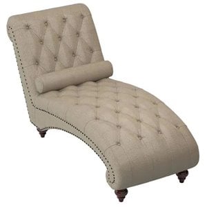 Pemberly Row Traditional Wood and Fabric Chaise with Bolster Pillow in Brown
