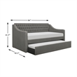 Pemberly Row Button-Tufted Fabric Daybed with Pull-Out Trundle in Gray