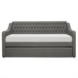 Pemberly Row Button-Tufted Fabric Daybed with Pull-Out Trundle in Gray