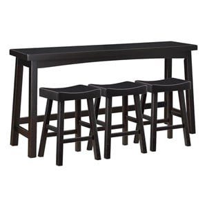 Pemberly Row 4-Piece Wood Counter Height Dining Set with 3 Stools in Black