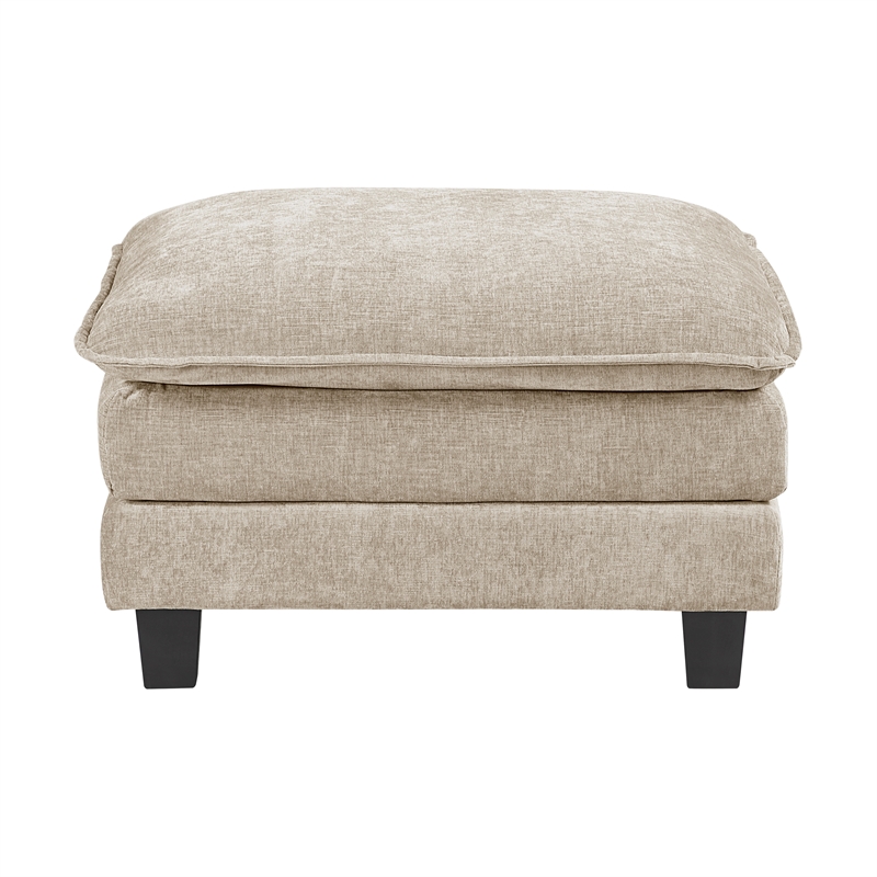 Pemberly Row Chenille Upholstered Ottoman with Foam Over Pocket Coils in Taupe