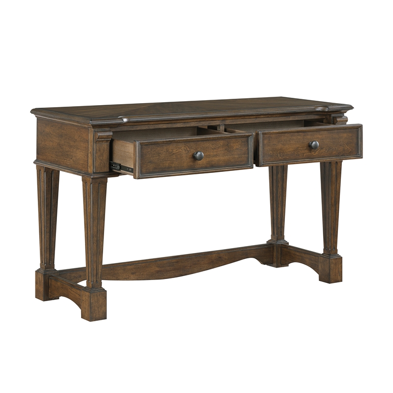 Pemberly Row 2-Drawer Cherry Veneer Console Sofa Table in Brown