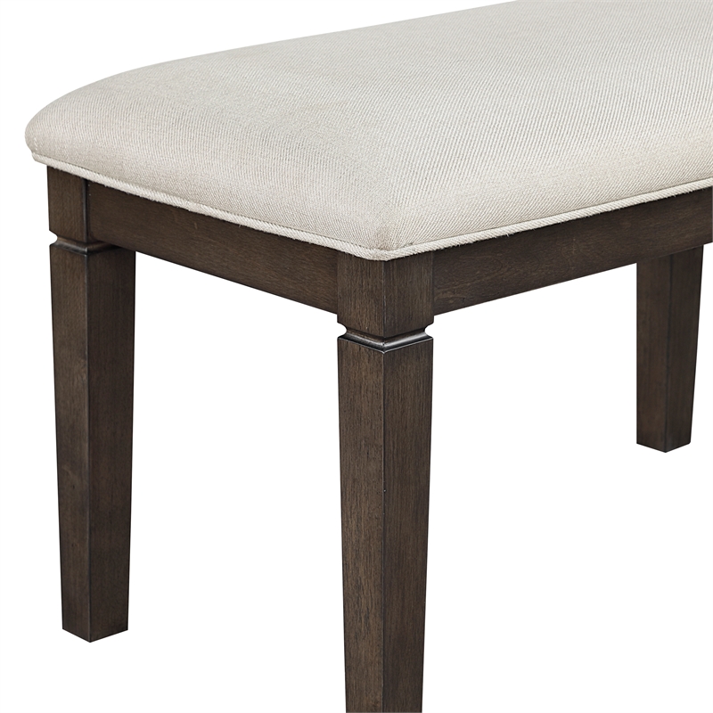 Pemberly Row Textured Upholstered Dining Bench with Espresso Finish in Beige