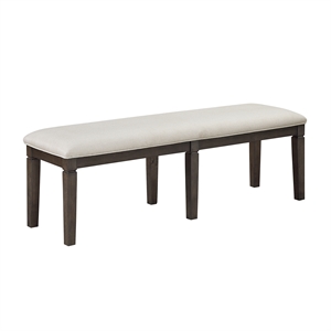 Pemberly Row Textured Upholstered Dining Bench with Espresso Finish in Beige