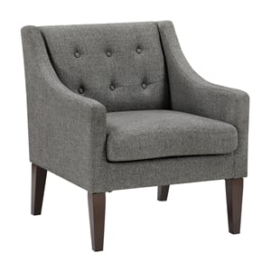 Pemberly Row Textured Mid-Century Tufted Accent Chair with Wood Legs - Dark Gray