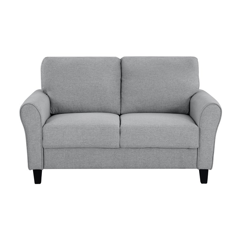 Pemberly Row Transitional Solid Wood and Polyester Loveseat in Dark Gray/Black