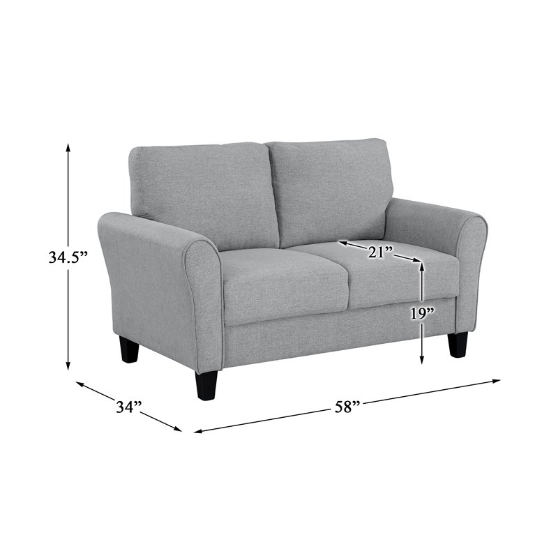 Pemberly Row Transitional Solid Wood and Polyester Loveseat in Dark Gray/Black